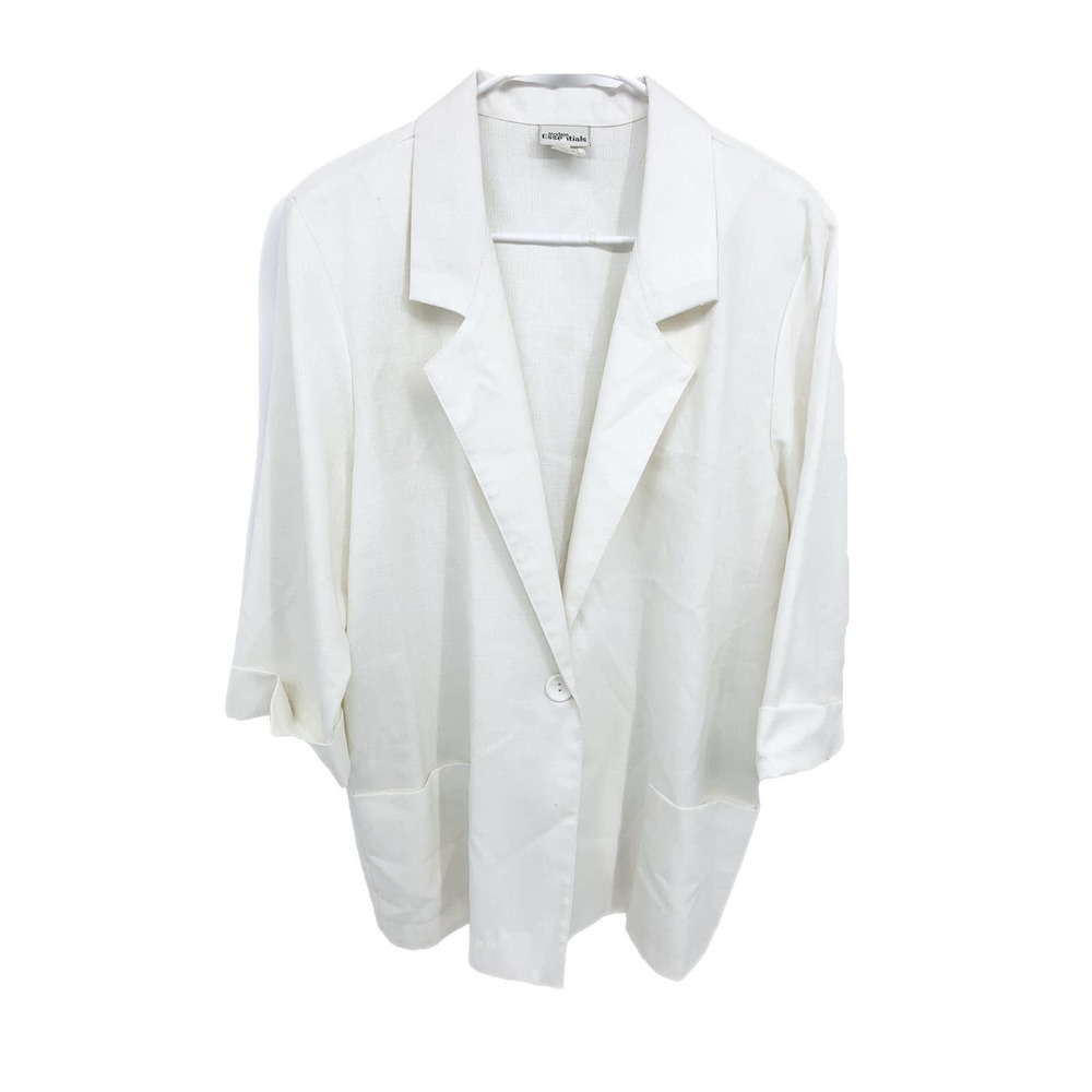 Modern Essentials White Blazer with Pockets One Button 3/4 Sleeve Size L